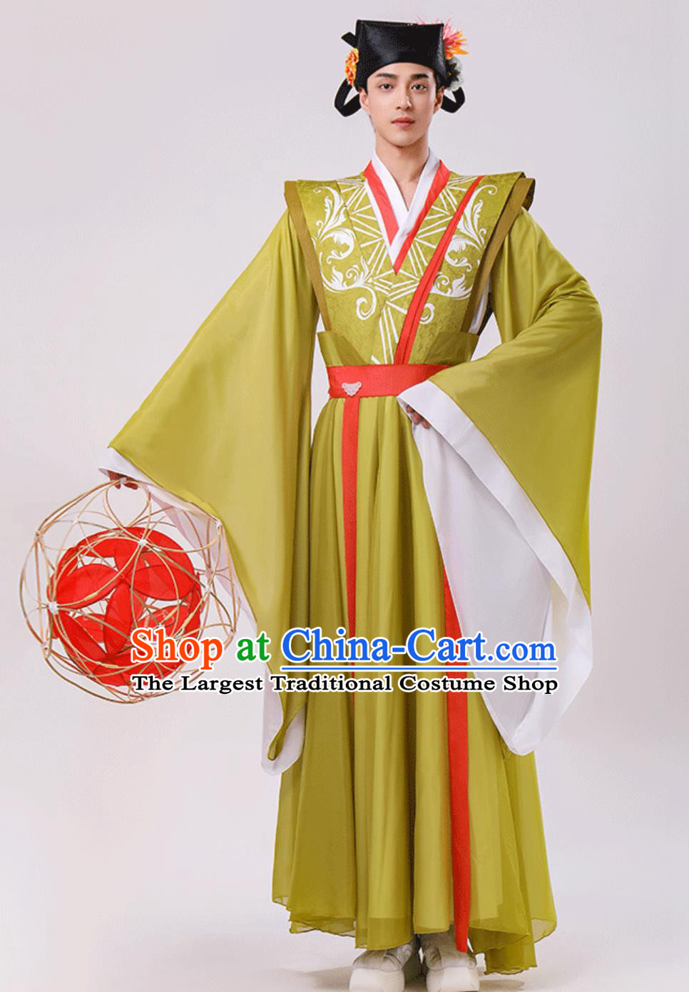 Chinese Lantern Festival Performance Olive Green Hanfu Classical Dance Costume China Song Dynasty Scholar Clothing