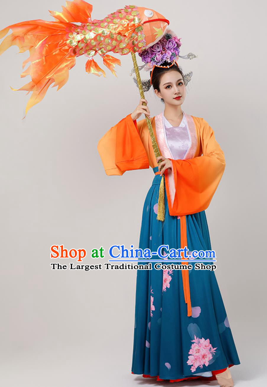 China Song Dynasty Woman Clothing Chinese Lantern Festival Stage Performance Hanfu Dress Classical Dance Costume
