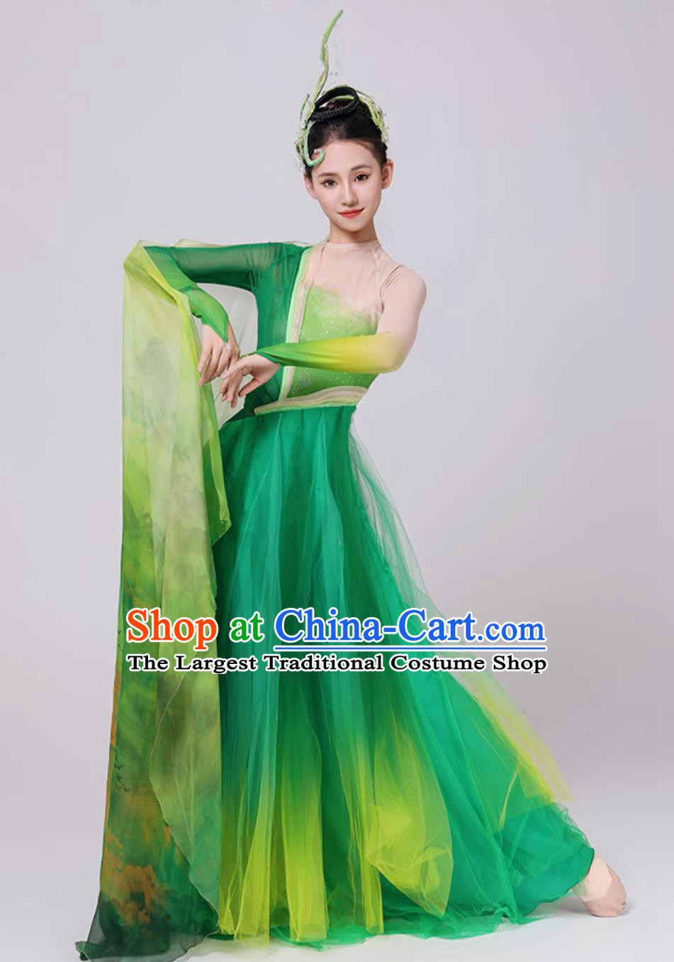 China Classical Dance Costume Ta Ge Xing Women Group Dance Clothing Chinese Spring Festival Gala Stage Performance Green Hanfu Dress
