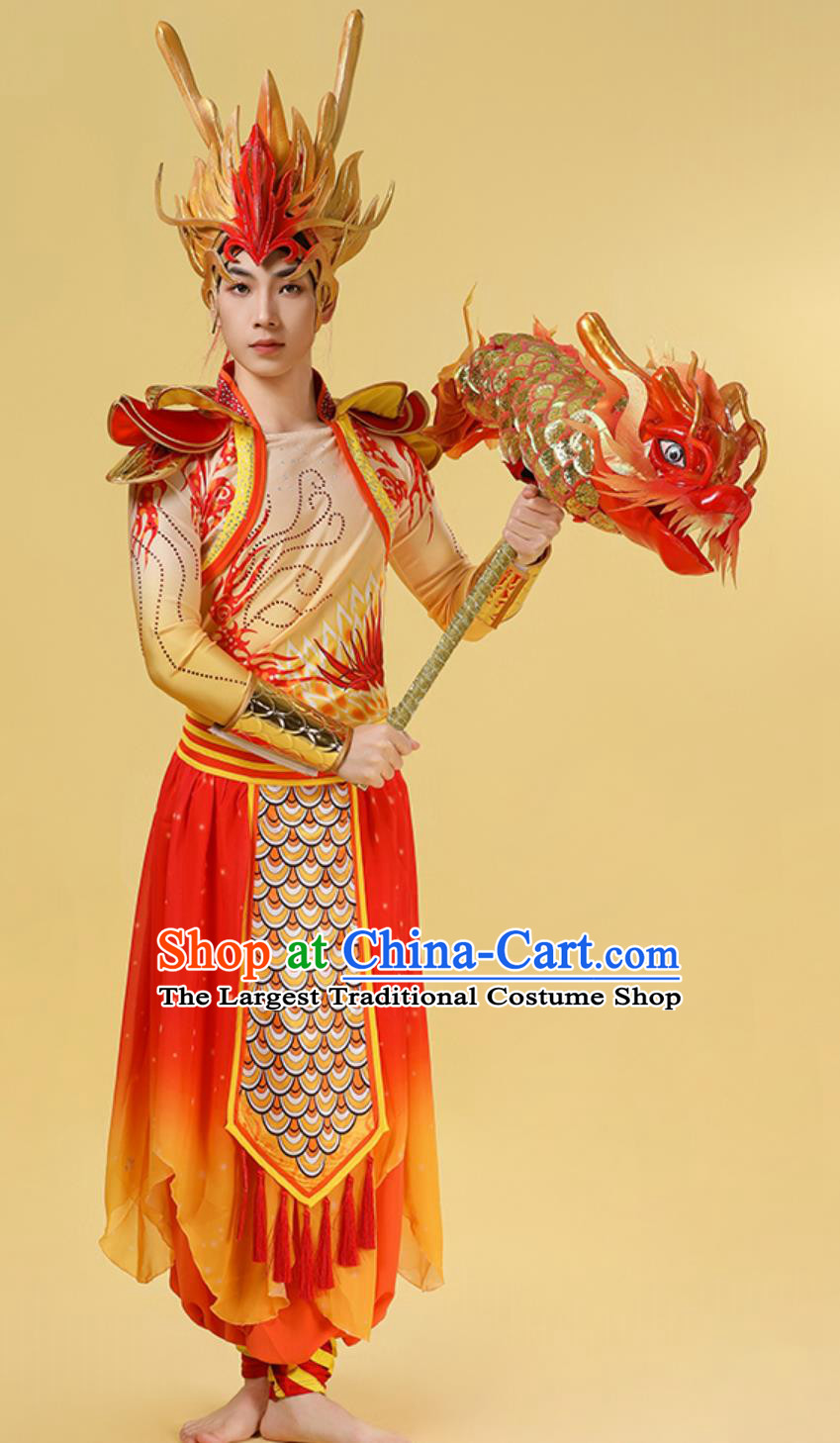 Chinese Spring Festival Gala Stage Performance Outfit China Drum Dance Costume Lantern Festival Male Dragon King Dance Clothing