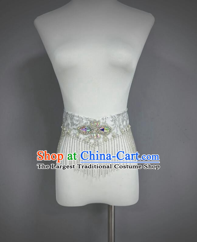 Handmade Folk Dance Silvery Tassel Waistband Chinese Classical Dance Belt