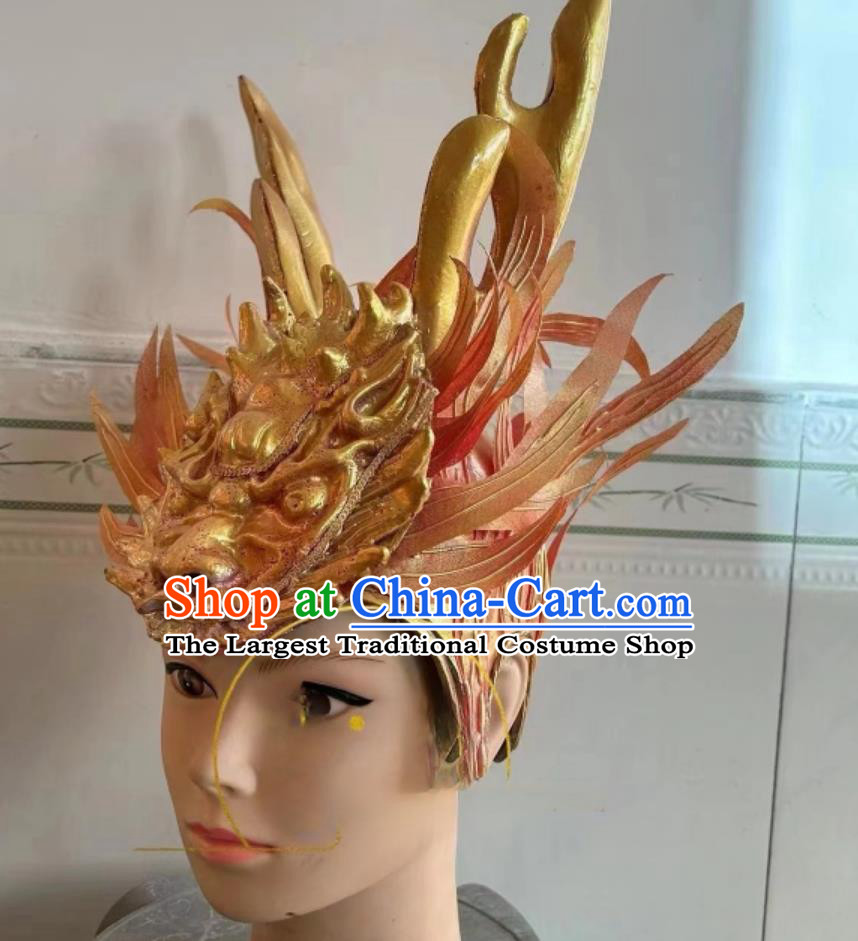 China Classical Dance Headpiece Handmade Dragon Head Headdress Chinese Spring Festival Gala Drum Dance Hat