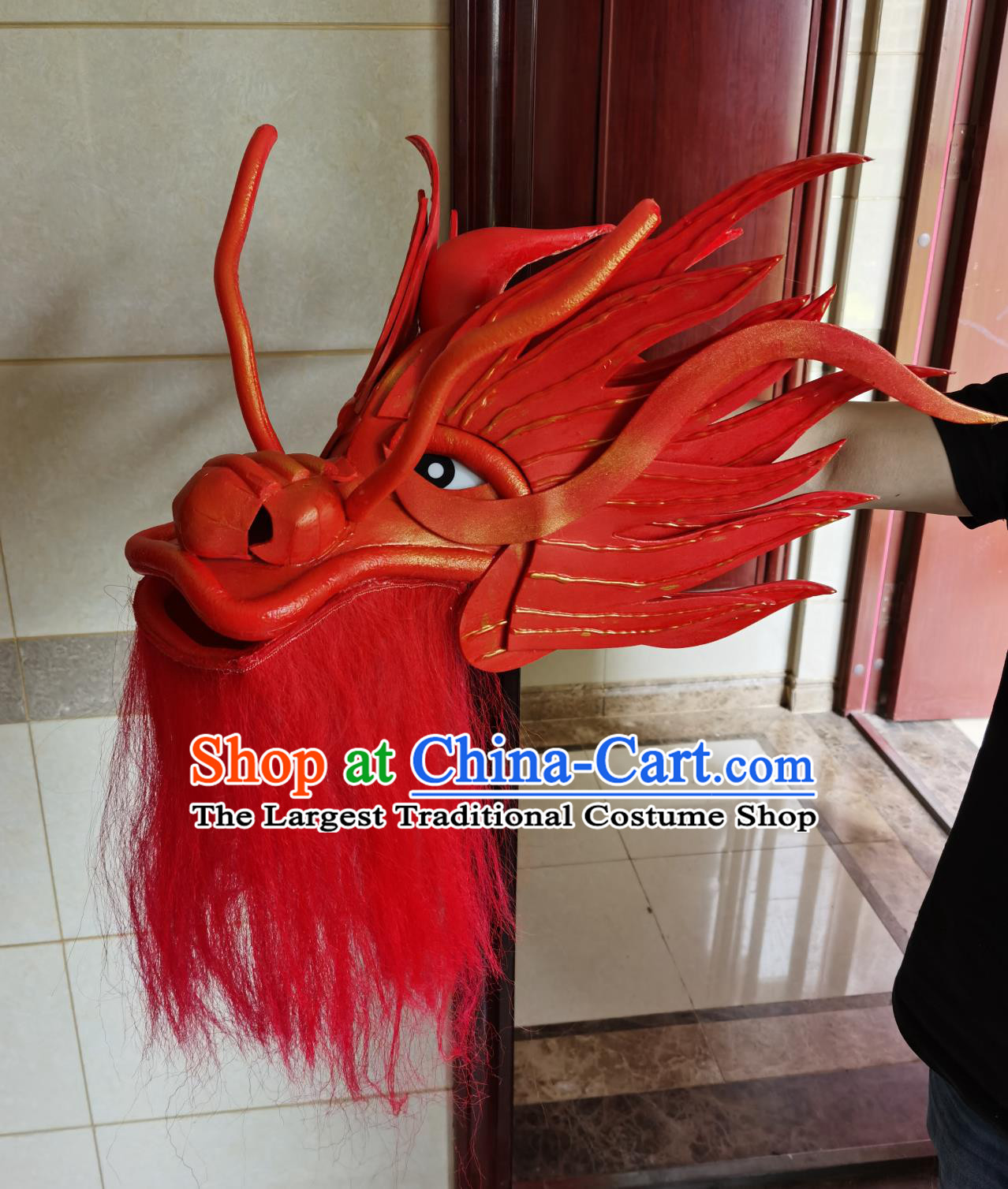 Chinese Spring Festival Gala Stage Performance Property China Classical Dance Prop Handmade Handle Red Dragon Head