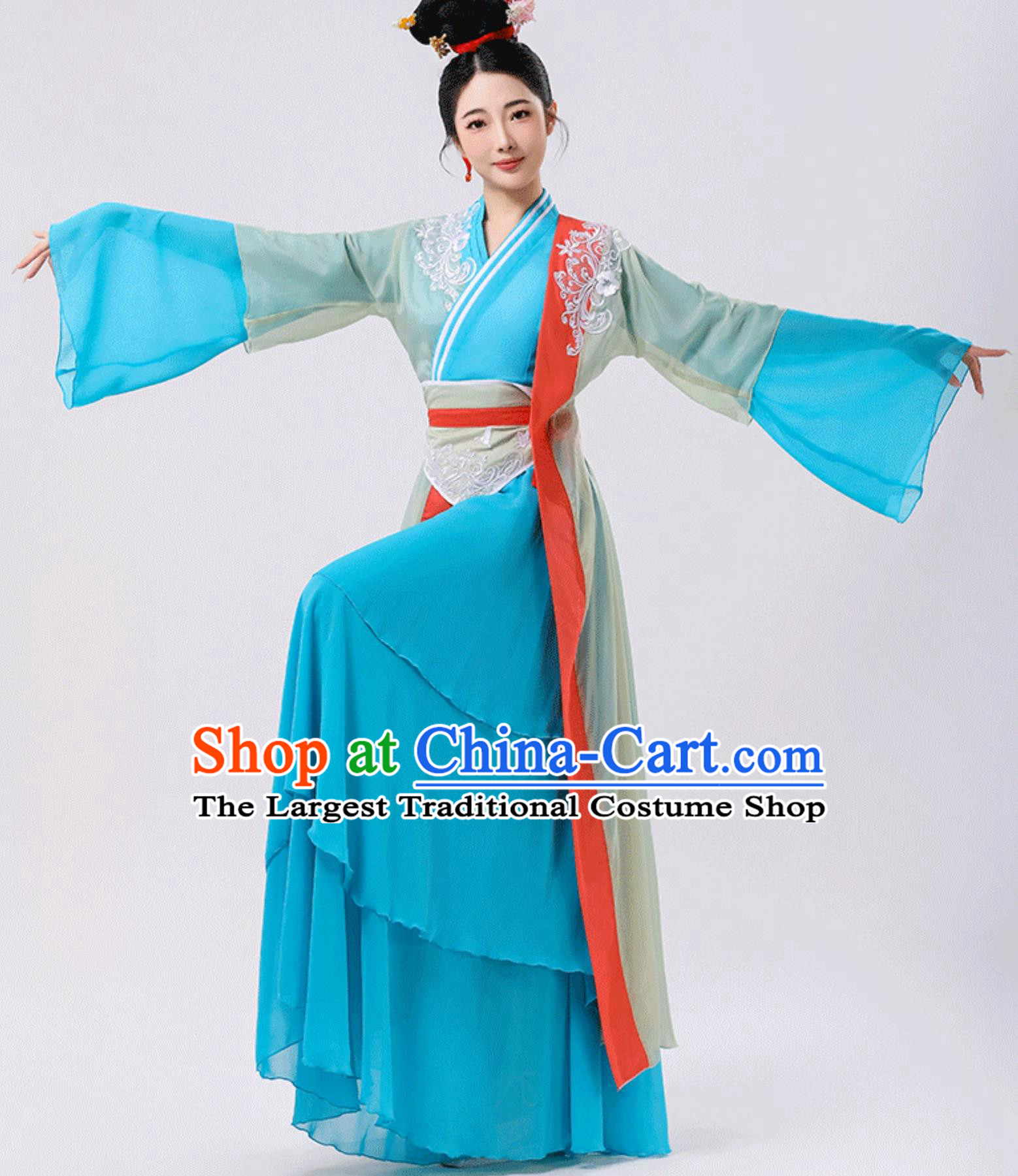 China Song Dynasty Woman Costume Chinese Traditional Blue Hanfu Dress Lantern Festival Classical Dance Clothing