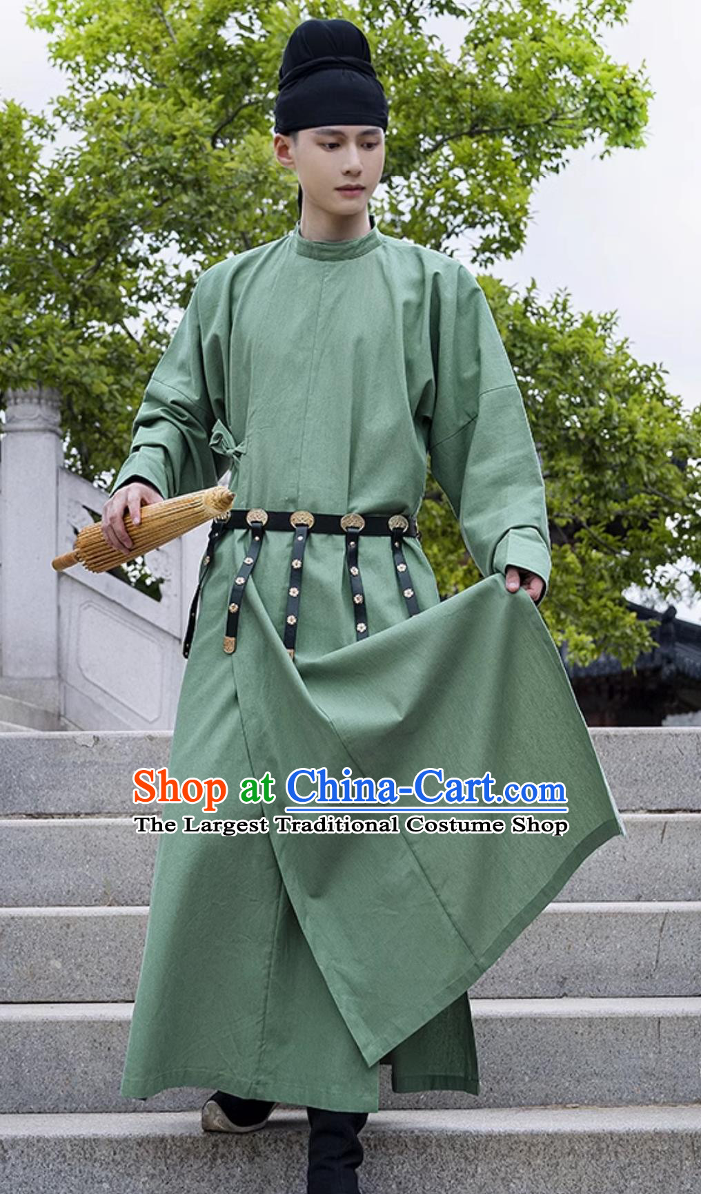Chinese Tang Dynasty Swordsman Costume Traditional Green Hanfu Robe Ancient China Young Man Clothing