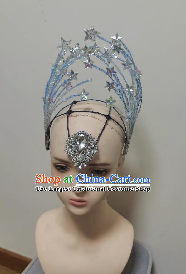 Women Group Dance Hair Crown Chinese Modern Dance Headpiece Handmade Opening Dance Star Headwear