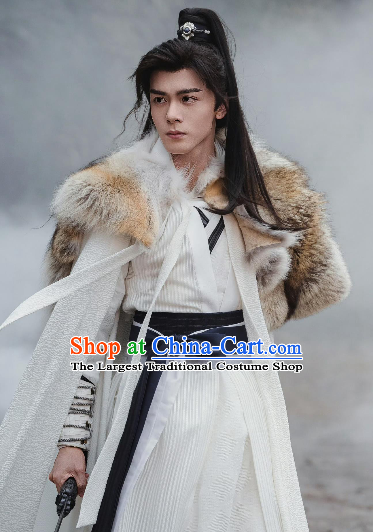 Chinese Traditional Male Hanfu Ancient China Swordsman Clothing TV Series Snowy Night Timeless Love Hero Hua Zhan Bai Replica Costume