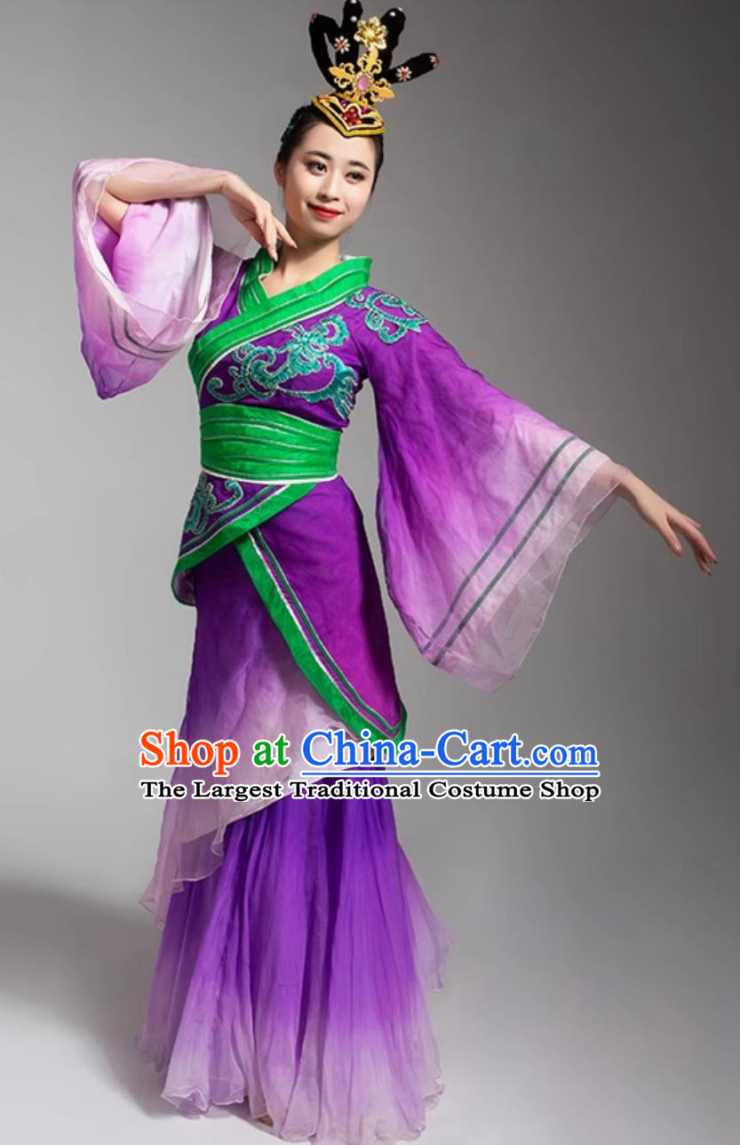 Women Group Stage Performance Clothing Chinese Classical Dance Purple Dress Zhi Fou Water Sleeve Dance Costume