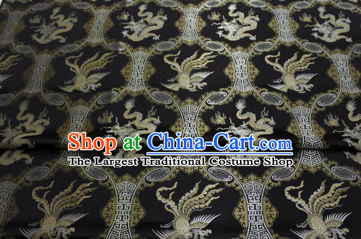 Black Brocade Chinese Traditional Dragon and Phoenix Pattern Fabric Chinese Qipao Material