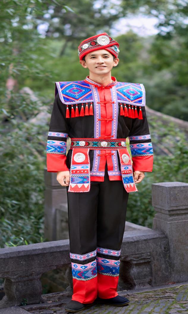 Festival Stage Performance Black Outfit Chinese Minority Embroidered Traditional Attire She Ethnic Men Dance Costume