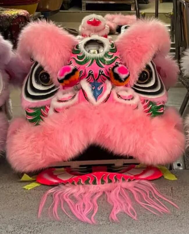 Pink Wool Fut San Lion Head Dancing Costume Handmade Chinese Lion Dance Clothing Festival Celebration Lion Equipment Complete Set