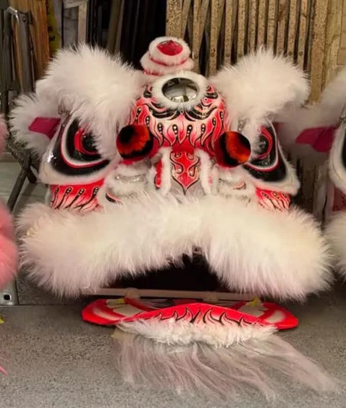 Festival Celebration Lion Equipment White Wool Fut San Lion Head Dancing Costume Handmade Chinese Lion Dance Clothing Complete Set