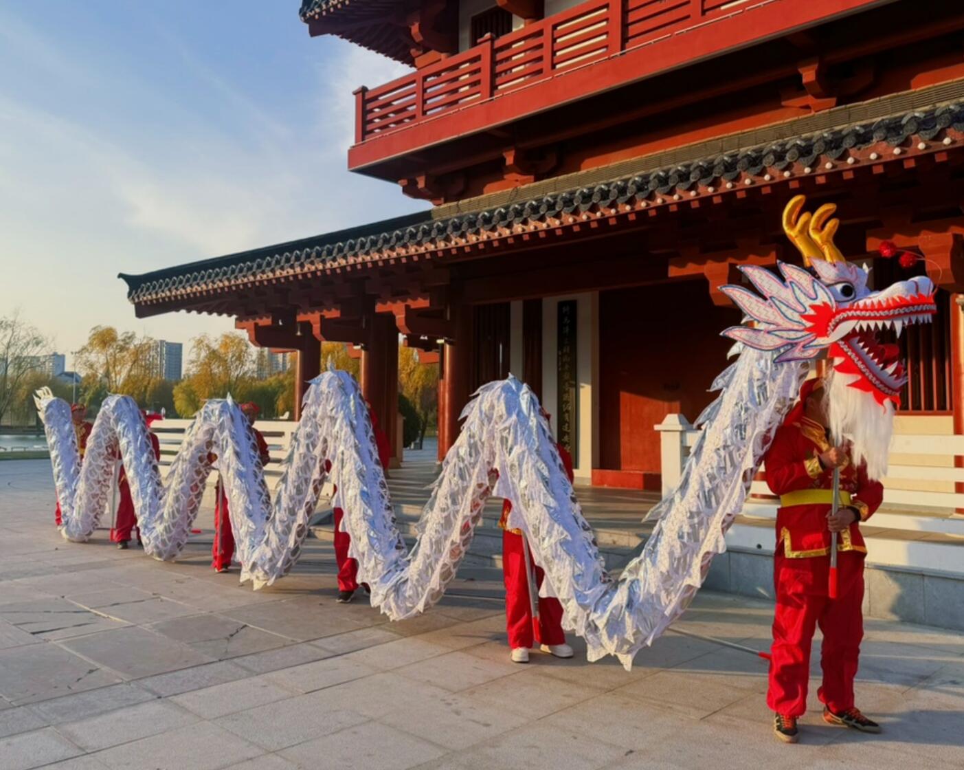 White Chinese Traditional Dragon Dance Costumes Professional Lantern Festival Celebration Dragon Parade Equipment Complete Set