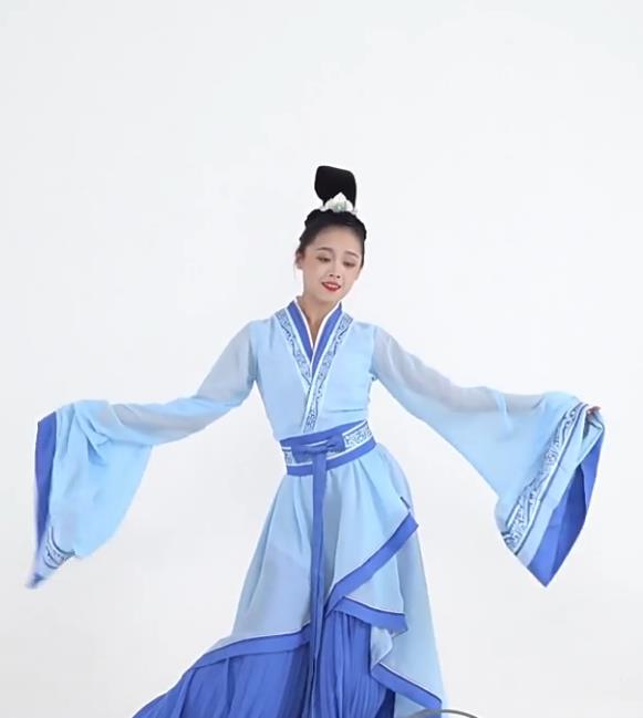 Tracing the Ancient Rites Classical Dance Costume Chinese Style Hanfu Ancient Woman Clothing Blue Fairy Performance Dress