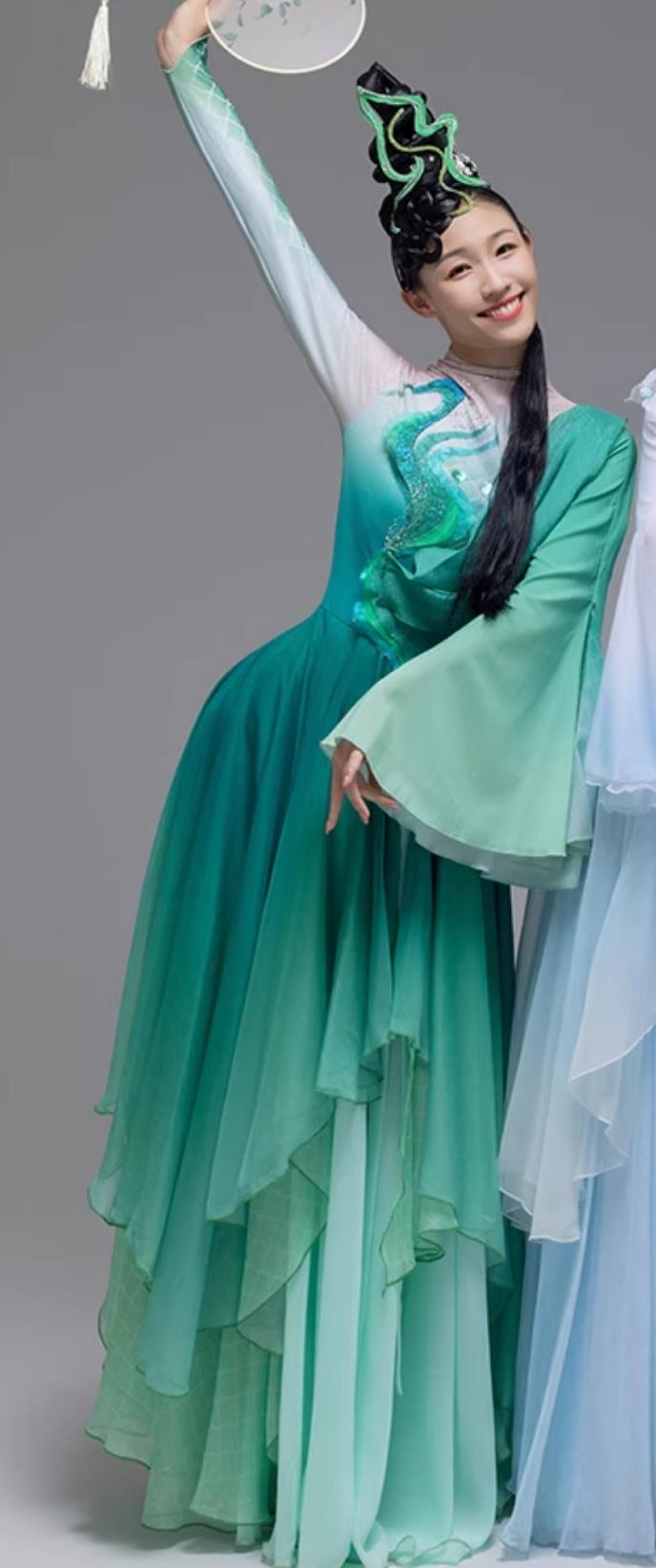 Chinese Classical Dance Costume Su Ying Qing Shuang Green Snake Hanfu Womens Ethereal Fairy Performance Dress