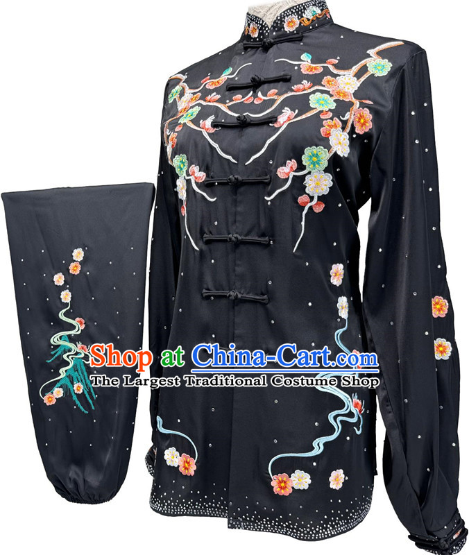 Embroidery Deer Qigong Mantis Martial Arts Performance Costume Chinese Wushu Competition Costume Traditional Tai Chi Black Suit