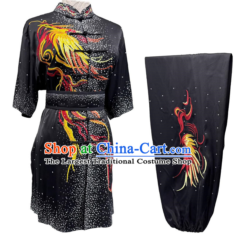 Martial Arts Competition Uniform Chinese Kung Fu Changquan Clothing Embroidery Phoenix Bright Diamond Group Wushu Performance Costume