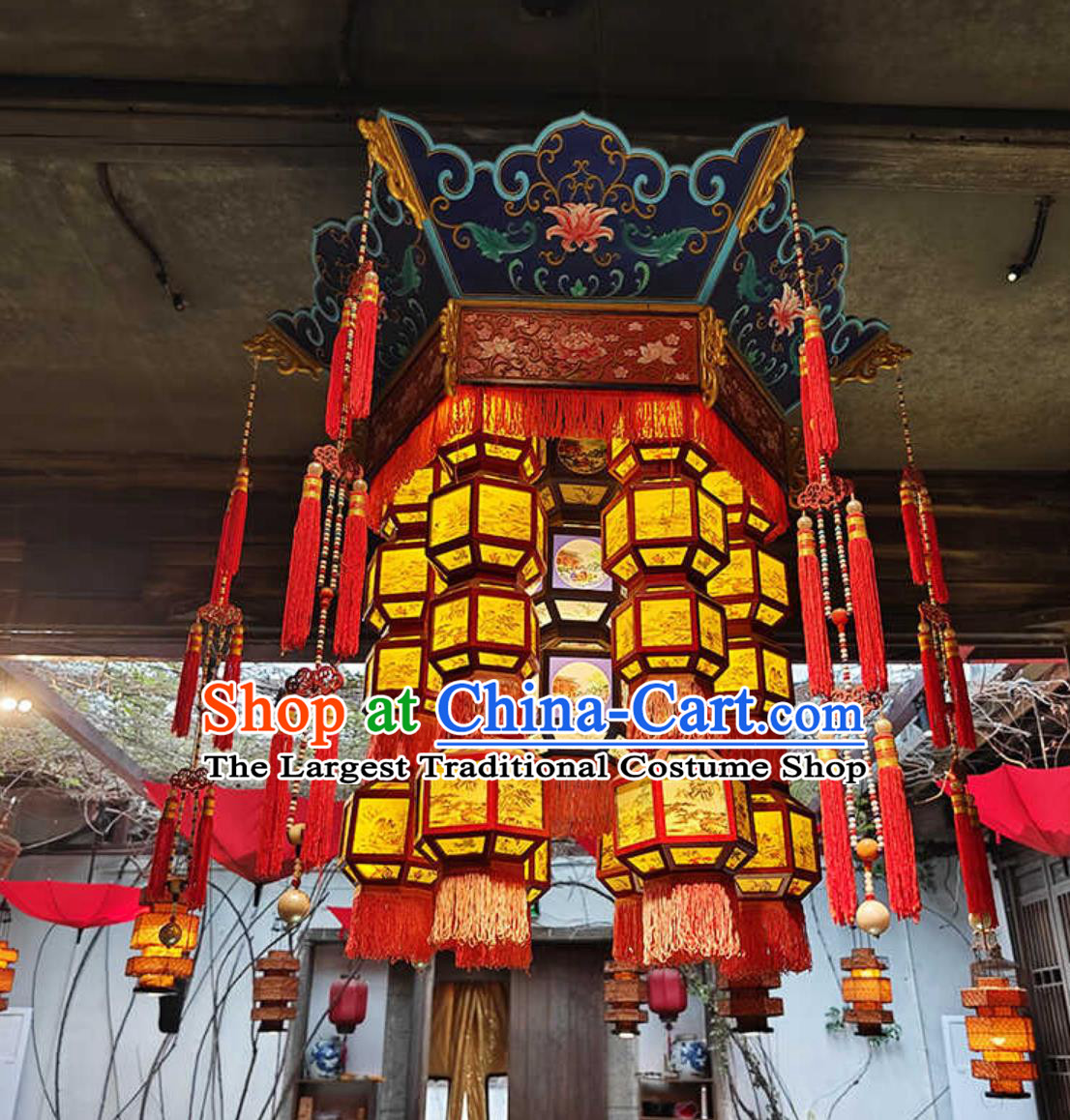 Antique Pendant Light Carving Enamel Painting Lamp Chinese Palace Lantern Temple Imperial Palace Hanging Lantern