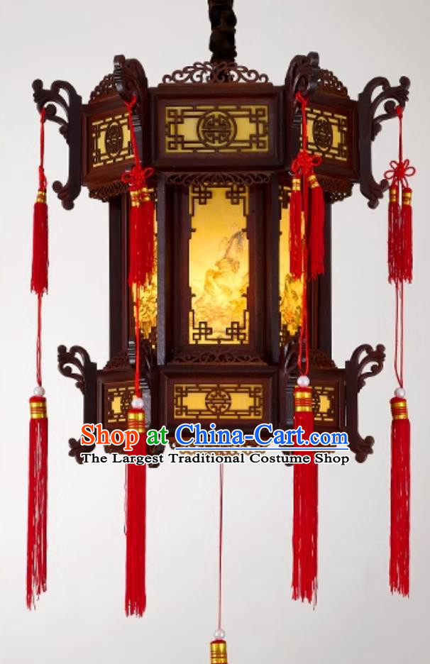 Chinese Antique Lantern Pendant Light Handmade Wood Palace Lantern Outdoor Waterproof Decoration Light