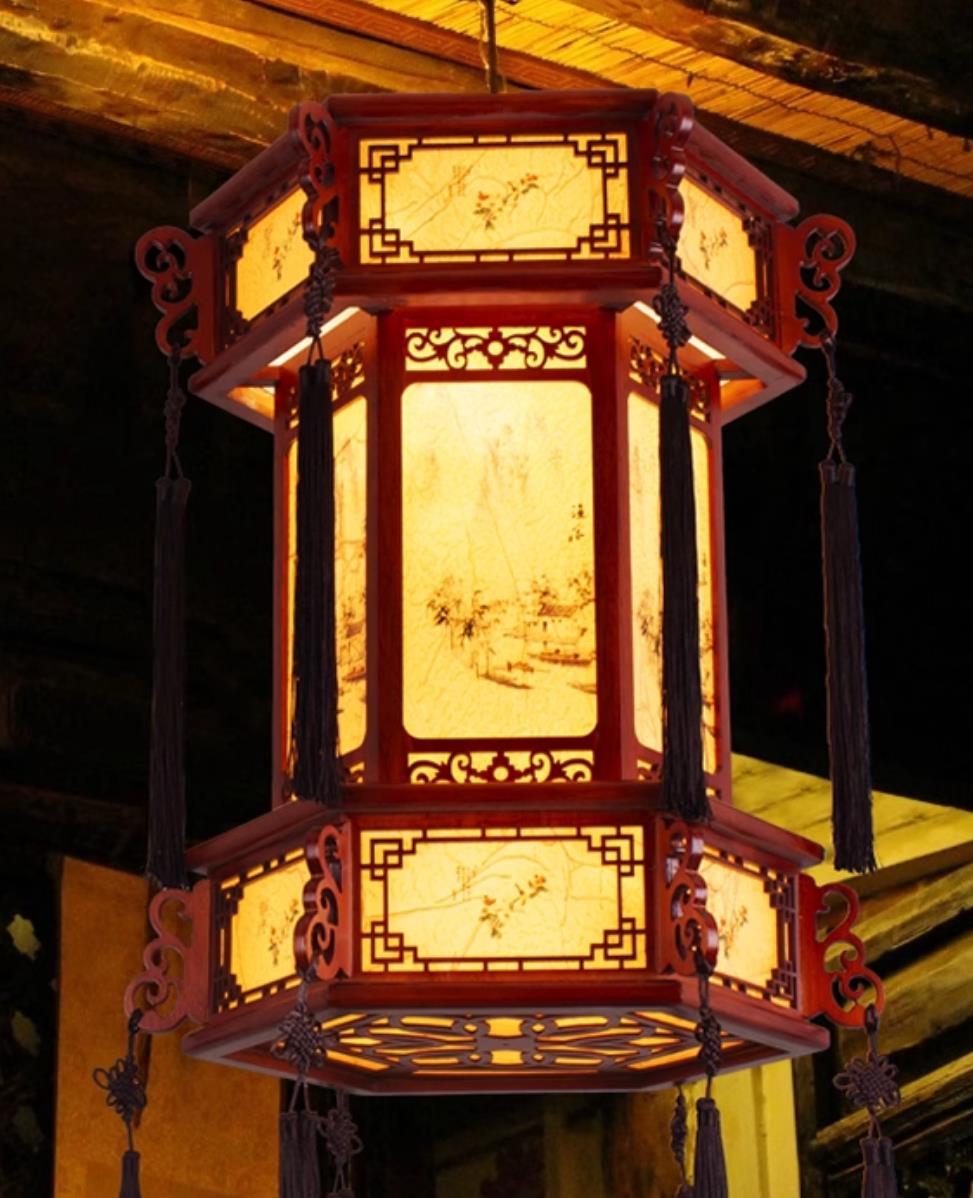 Chinese Antique Wood Palace Lantern New Year Restaurant Hot Pot Lamp Decoration Pendant Light