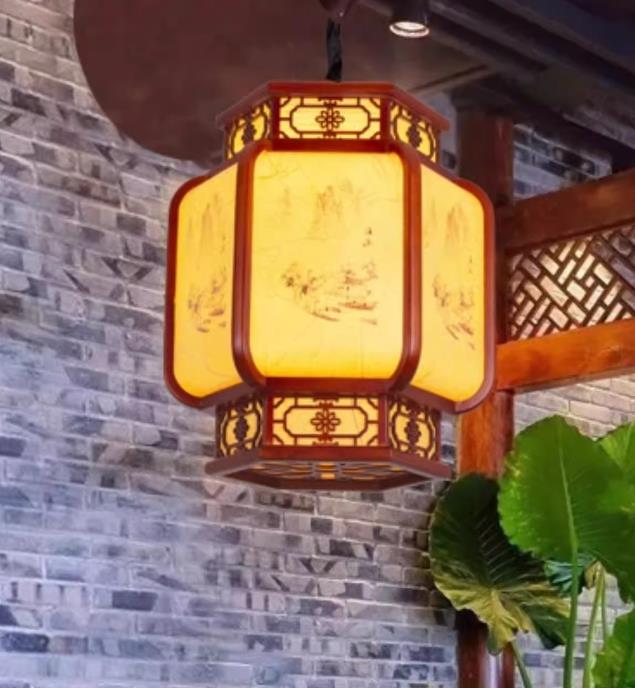 Chinese Wood Parchment Palace Lamp Antique Restaurant Lantern Room Pendant Light
