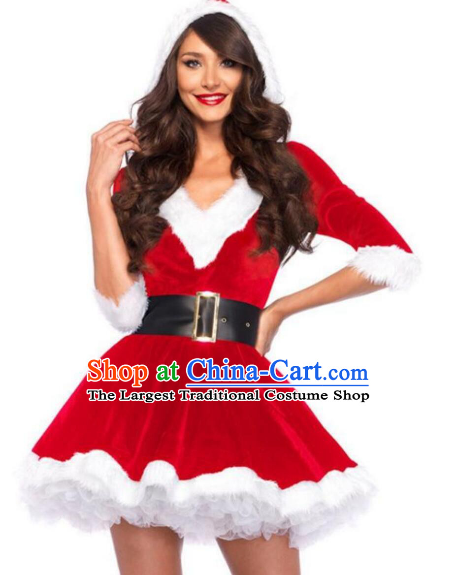 Christmas Womens Cosplay Santa Claus Dress Hooded Costume