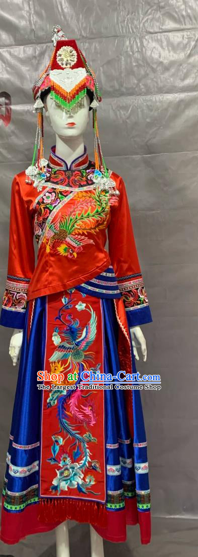 She Ethnic Minority Embroidered Suit Women Wedding Gradient Dress She Ethnic Dance Performance Costume