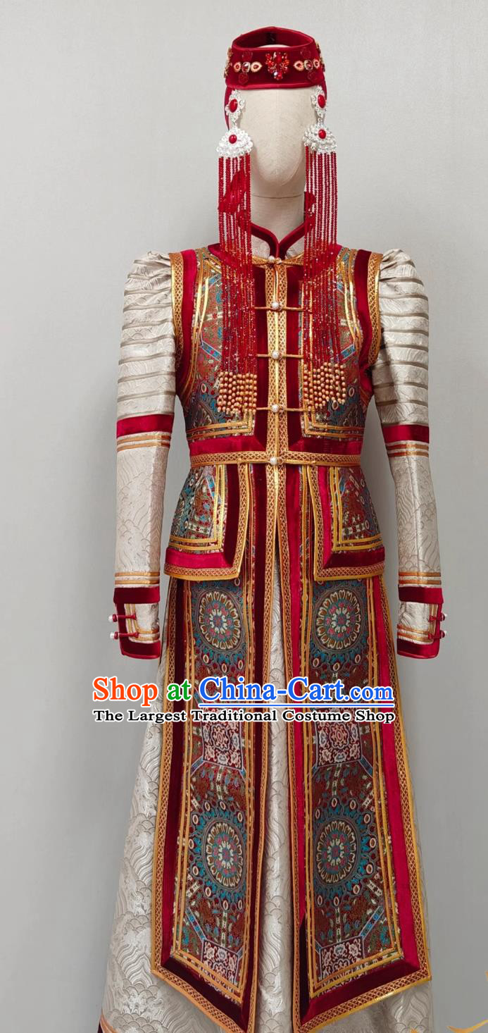 Mongolian Ethnic Women Wedding Costume Chinese Mongol Minority Fashion Show Attire