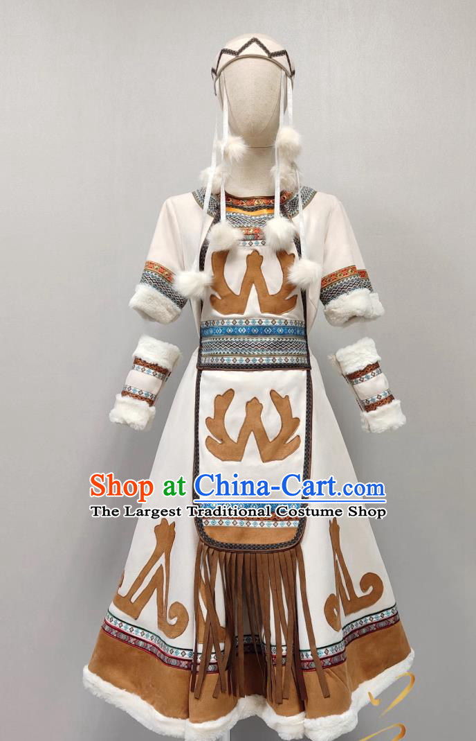 Evenki Ethnic Minority Clothing Chinese Stage Performance Costume Folk Dance Dress