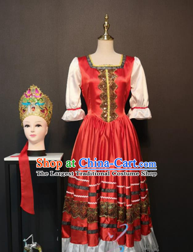 Russian Folk Dance Costume Women European Court Stage Performance Opening Dance Flared Dress