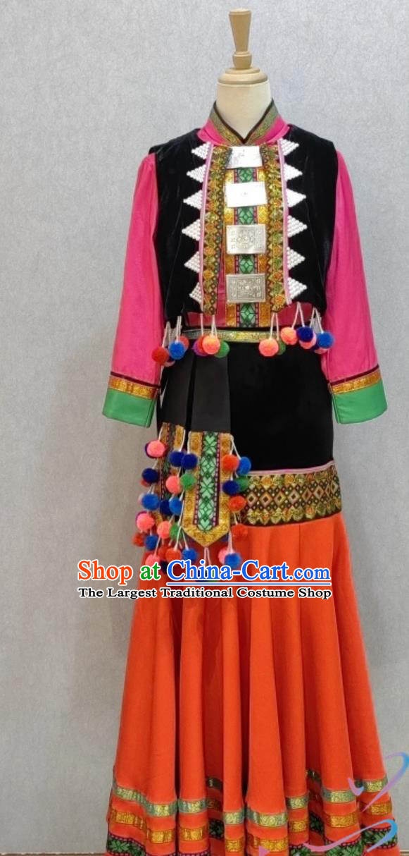 Achang Ethnic Women Dress Chinese 56 Minority Performance Costume National Attire Fashion Show Clothing