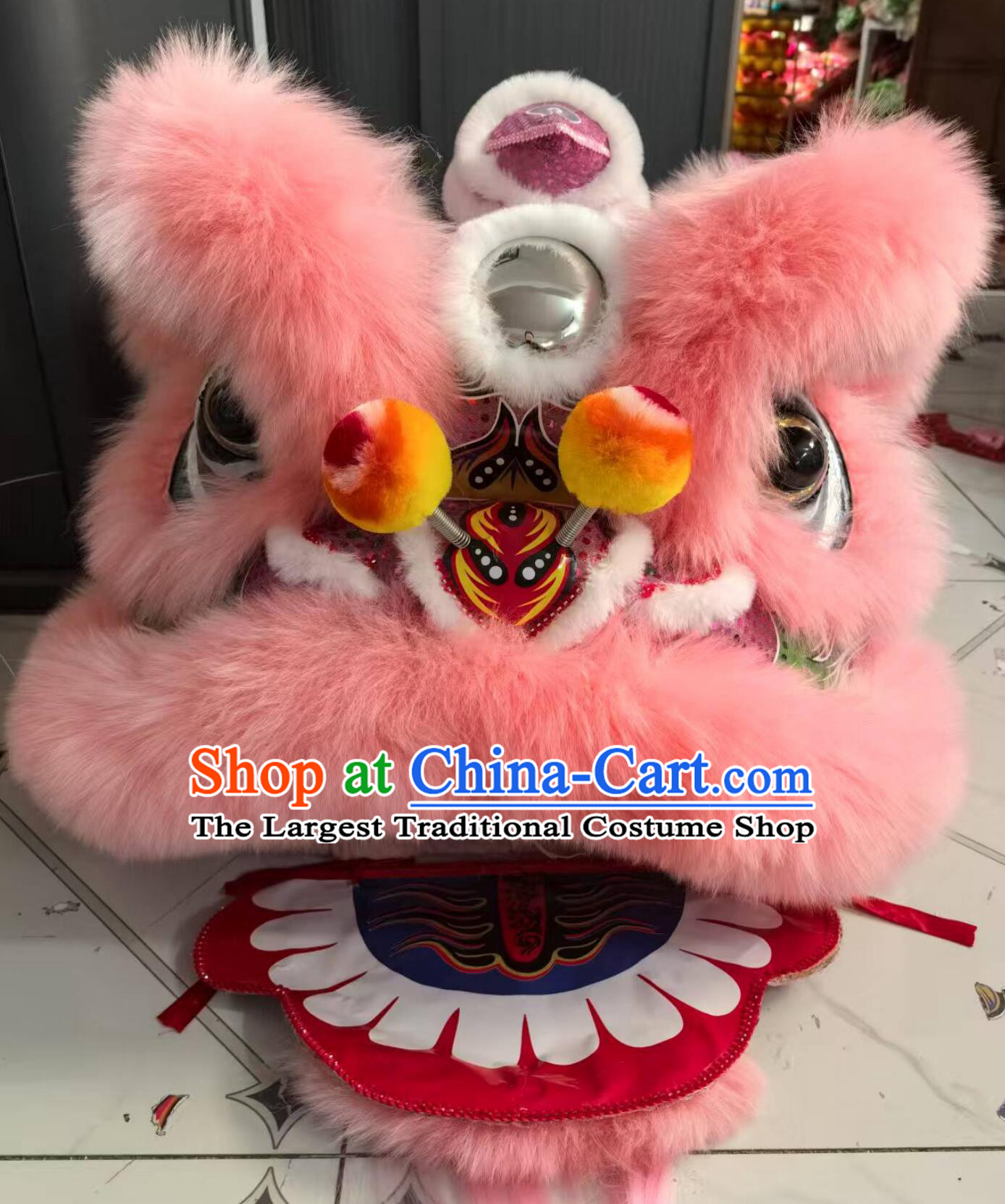 Wedding Decoration Lion Dance Costume Pink Wool Lion Head