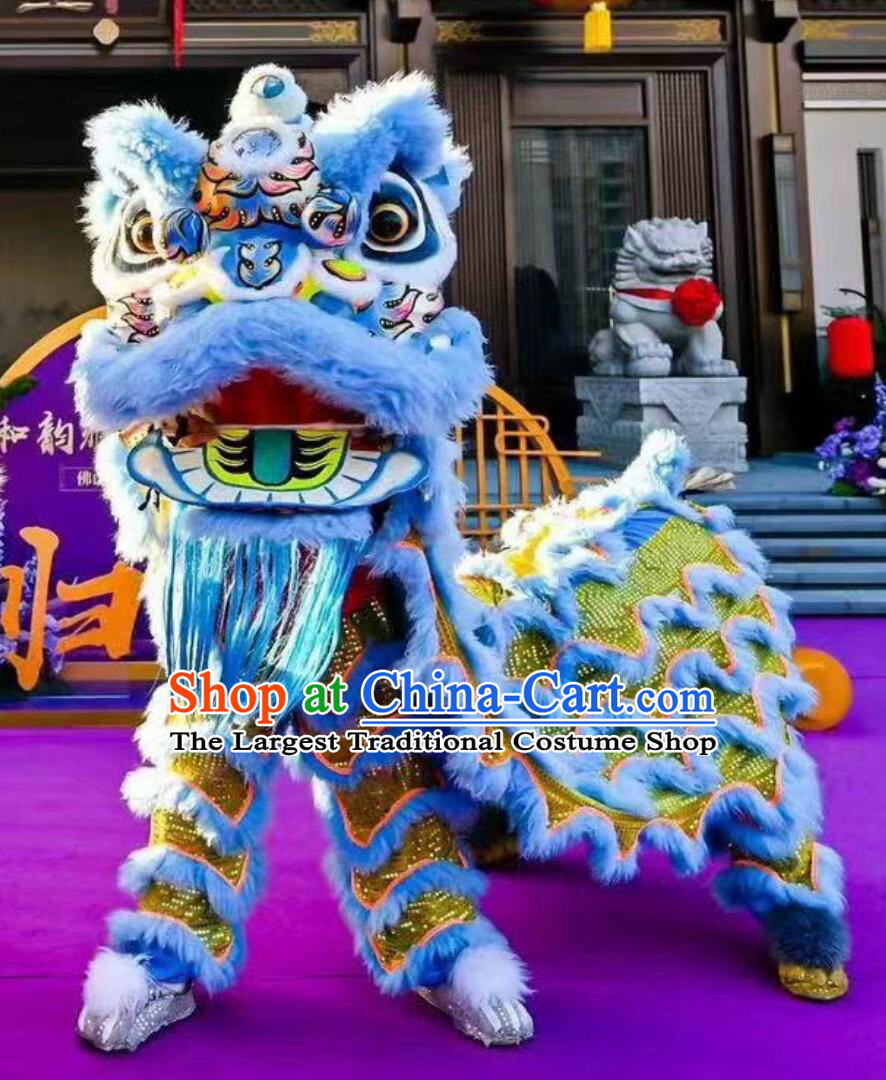 Handmade Blue Wool Lion Head Chinese Lion Dance Costume Complete Set