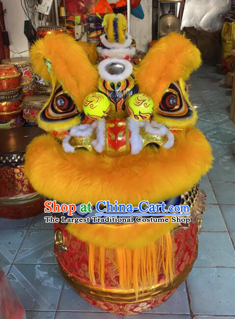 Handmade Yellow Wool Hok San Lion Head and Clothing Chinese Lion Dance Costume Complete Set