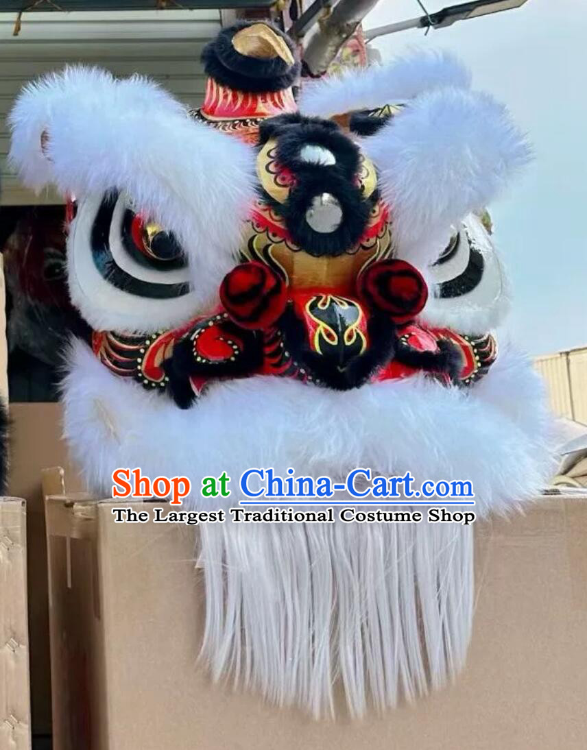 Handmade White Wool Lao Fu Zi Lion Head and Clothing Chinese Lion Dance Costume Complete Set
