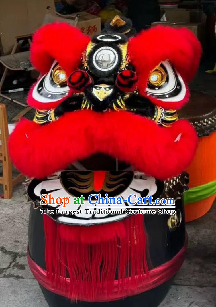 Chinese Lion Dance Costume Handmade Red Wool Lao Fu Zi Lion Head and Clothing Complete Set