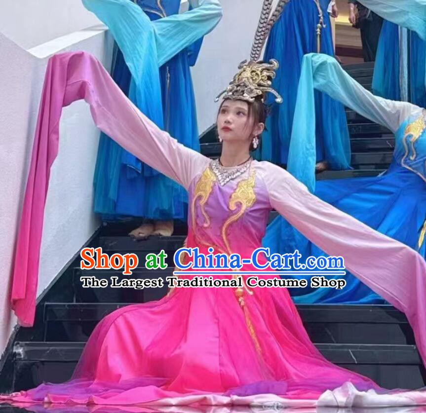 Water Sleeve Dance Costume Women Han Tang Dance Long Sleeve Pink Dress Chinese Classical Performance Clothing