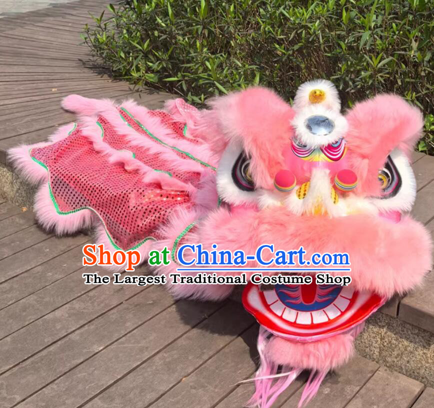 One Kid Lion Dance Clothing Handmade Pink Lion Head Chinese Dancing Lion Costume Complete Set