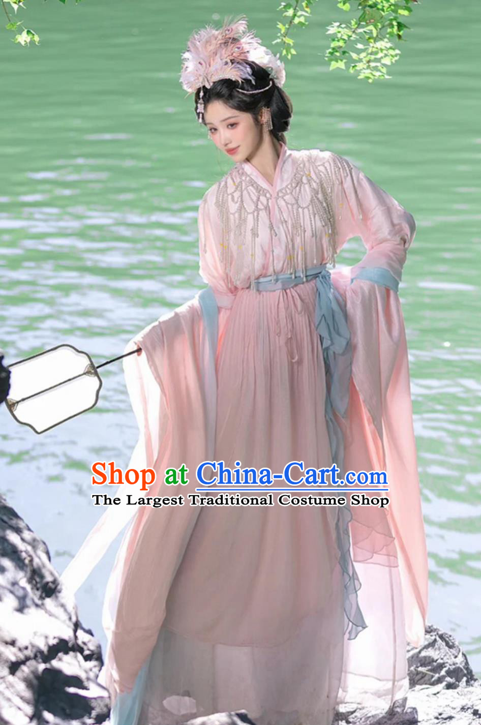 Chang E Fairy Hanfu Women Pink Wide Sleeve Flowing Immortal Dress Ancient Chinese Dance Performance Costume