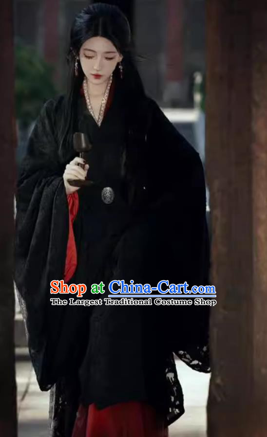 Ancient Black Hanfu Women Wide Sleeve Gown Chinese Wei Jin Dynasty Swordswoman Clothing