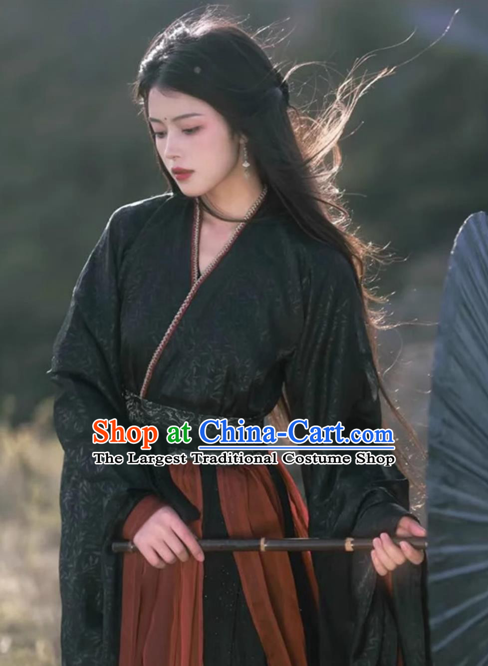 Black Hanfu Women Wei Jin Style Chivalrous Attire Ancient Swordswoman Costume Chinese Style Wide Sleeve Warring States Gown