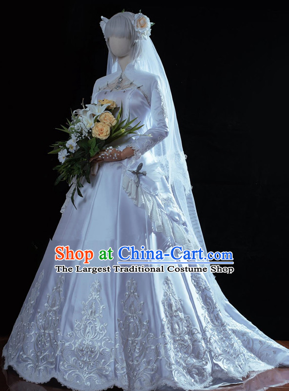 Final Fantasy XIV Wedding Dress Halloween Costume Ceremony Bride Gown Cosplay Princess Clothing