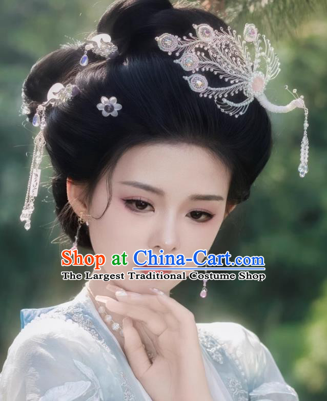 Handmade Pink Phoenix Hairpin Chinese Hanfu Hair Accessory Inclined Phoenix Ornament Hair Crown