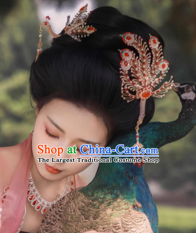 Handmade Golden Phoenix Hairpin Chinese Hanfu Hair Accessory Inclined Phoenix Ornament Hair Crown