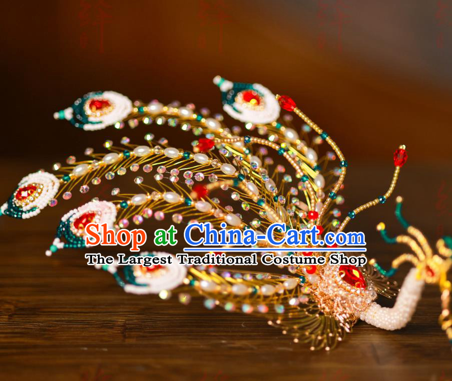 Inclined Phoenix Hairpin Handmade Hanfu Hair Accessory Wedding Headdress Chinese Women Hair Ornament