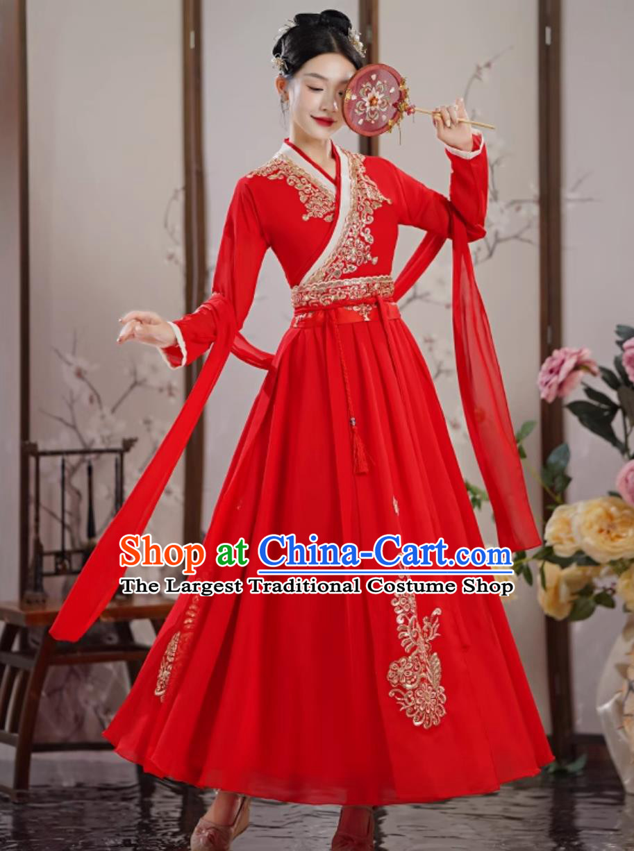 Red Hanfu Women Classical Dance Clothing Ancient Chinese Costume Performance Dress