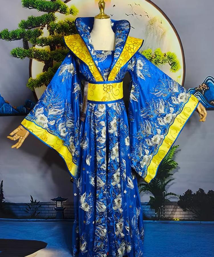Hanfu Empress Costume Sequin Sapphire Blue Queen Dress Ancient Chinese Imperial Consort Stage Performance Attire