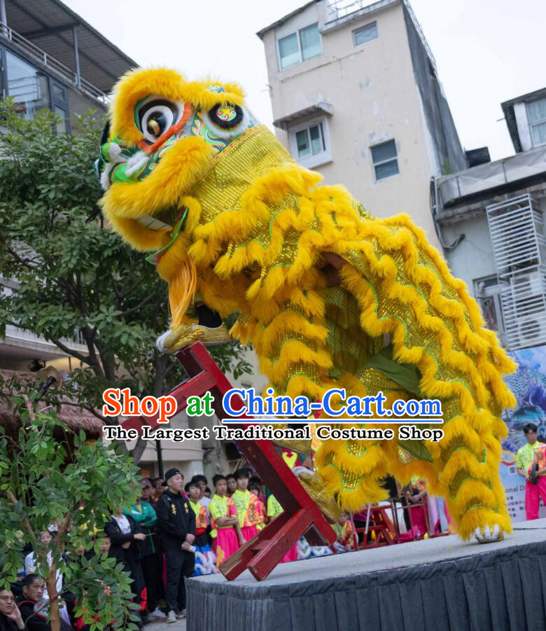 Traditional Chinese Dancing Lion Equipment Clothing Golden Wool Fut San Lion Dance Costume Handmade Lion Dance Head