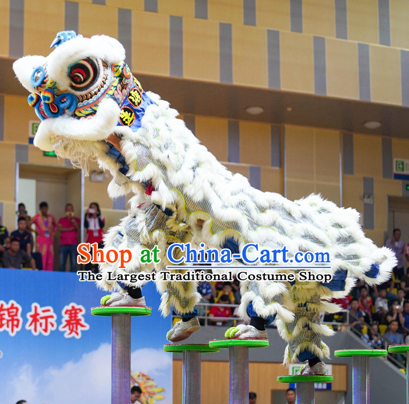 Chinese Dancing Lion Equipment Clothing Handmade Fut San Lion Dance Costume White Wool Lion Dance Head