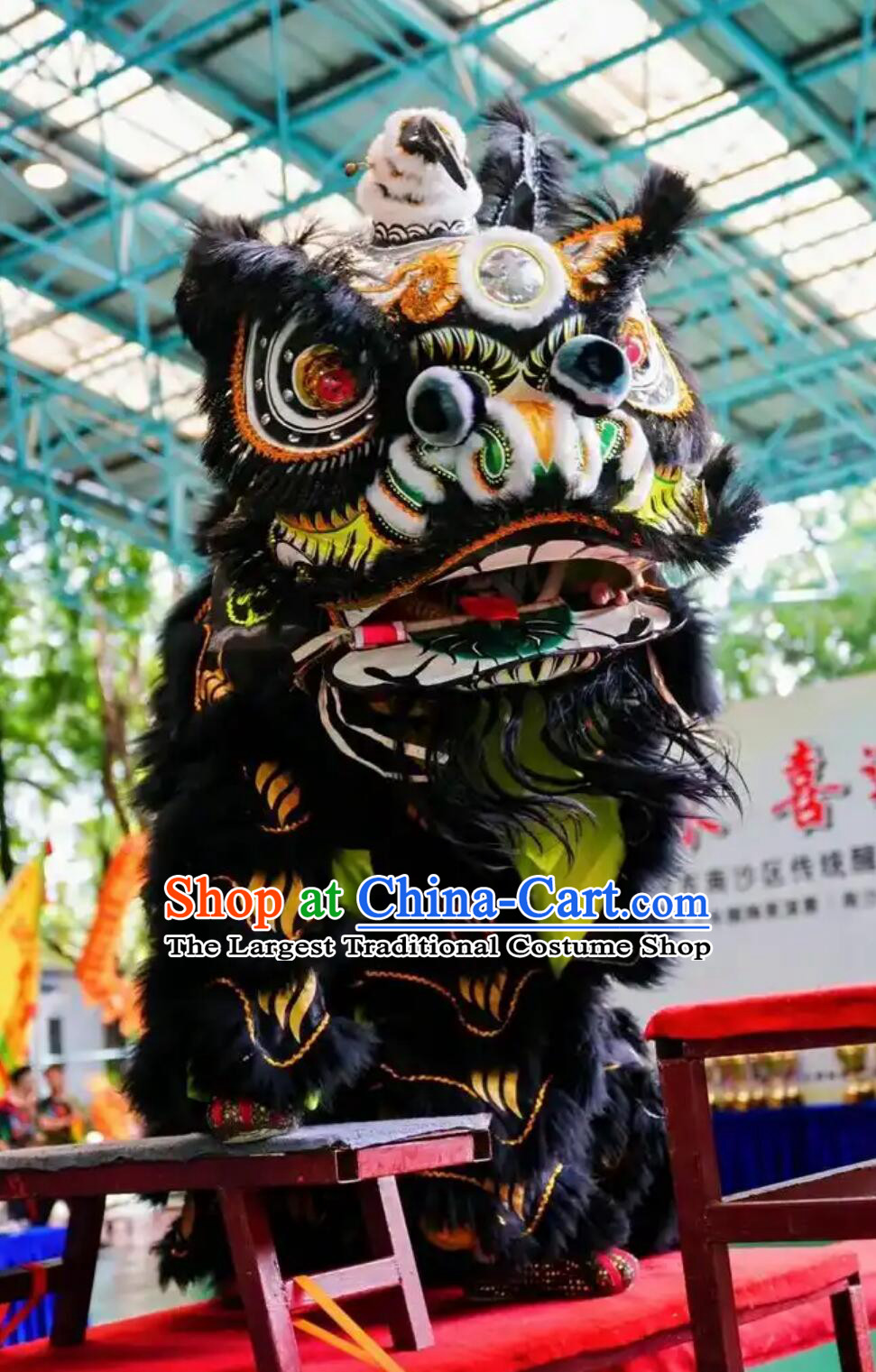 Handmade Fut San Lion Dance Costume Black Fur Lion Dance Head Chinese Dancing Lion Equipment Clothing